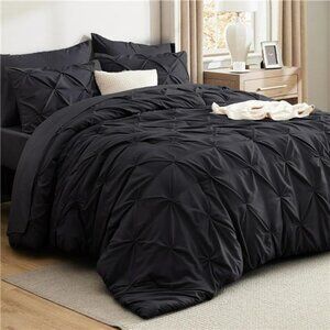 Bedsure Queen Comforter Set Black 7 Piece Bed in a Bag with Sheets Shams